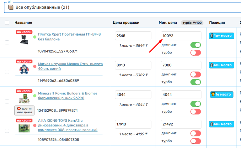 шаг 2 подключение бота демпинга ibot.kz заполнение мин цены